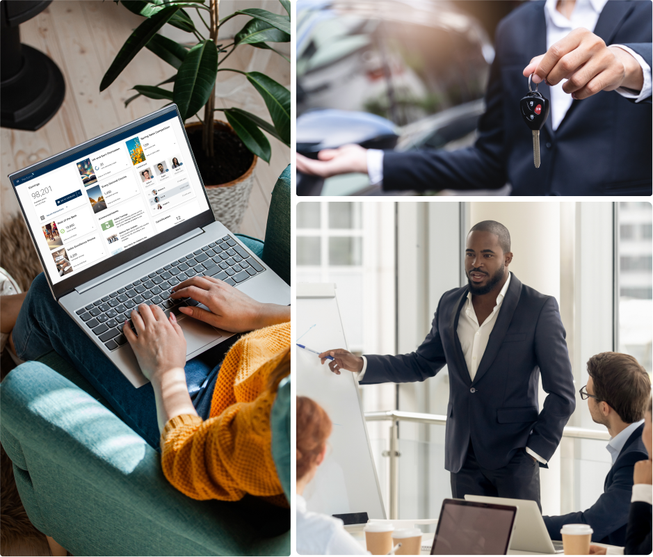 a Collage of People in Business Attire Working on Laptops.